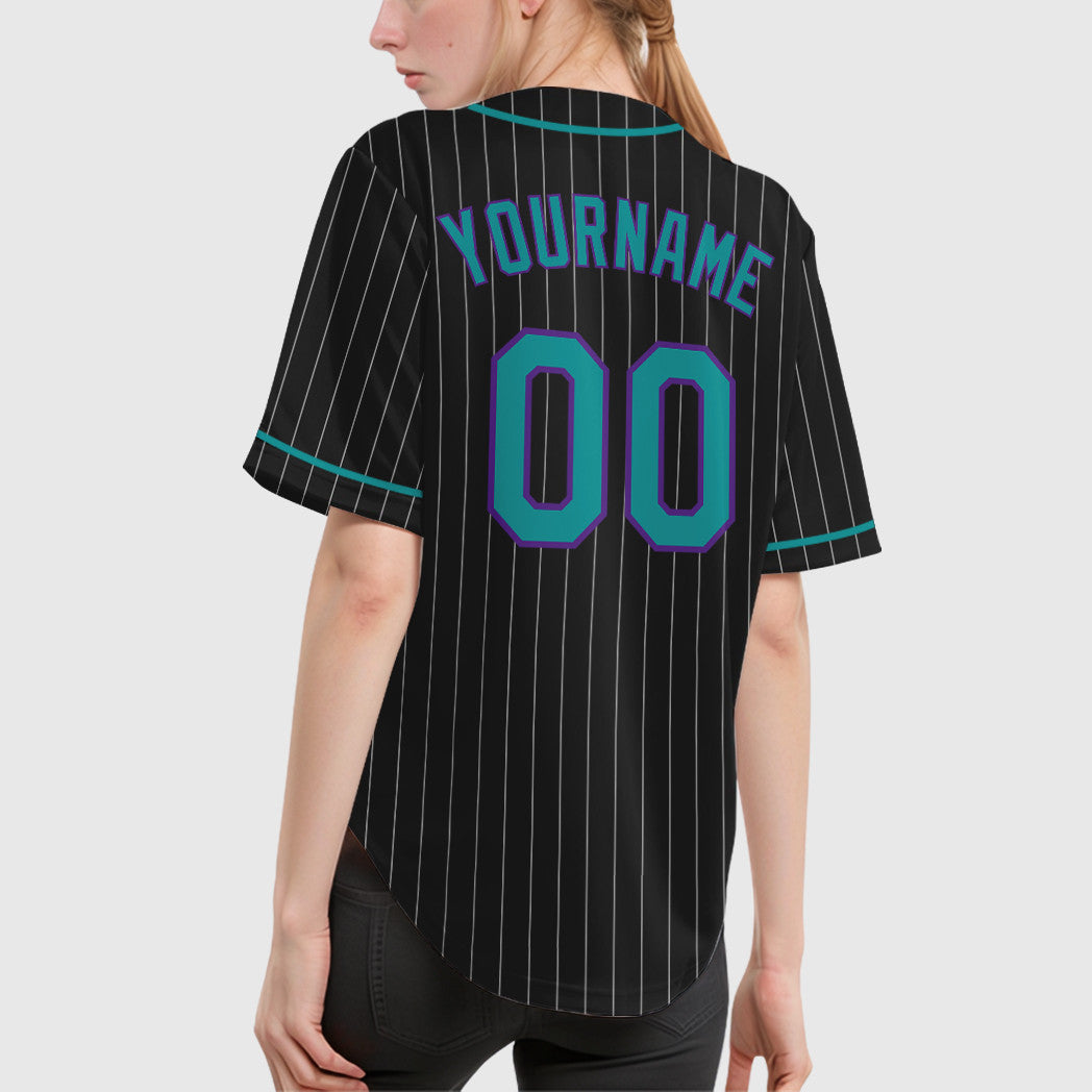 Custom Black White Teal-Purple Piping Pinstripe Baseball Jersey