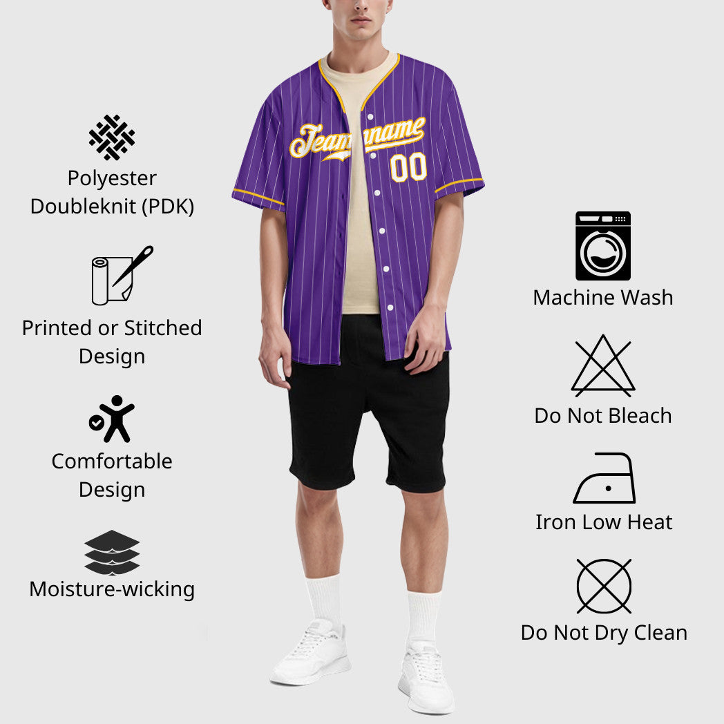 Custom Purple White Gold Pinstripe Baseball Jersey