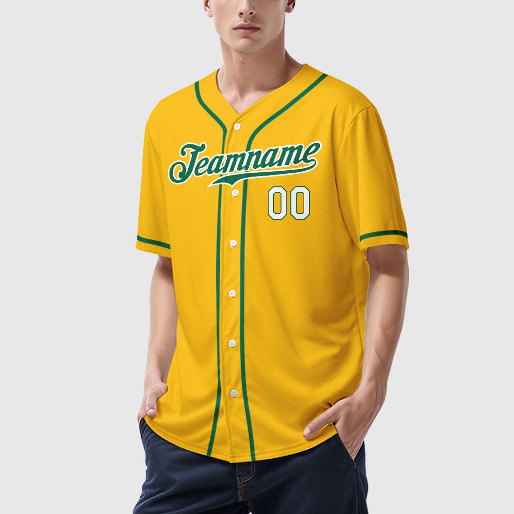 Custom Yellow Kelly Green Kelly Green-White Sleeve Baseball Jersey