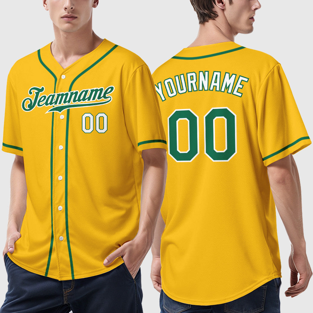 Custom Yellow Kelly Green Kelly Green-White Sleeve Baseball Jersey