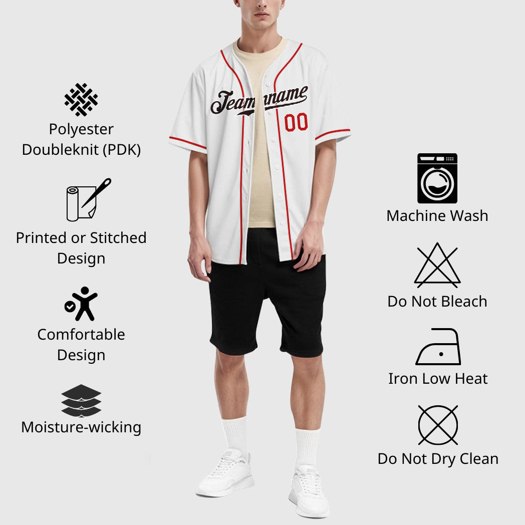 Custom White Brown Red-Brown Sleeve Baseball Jersey
