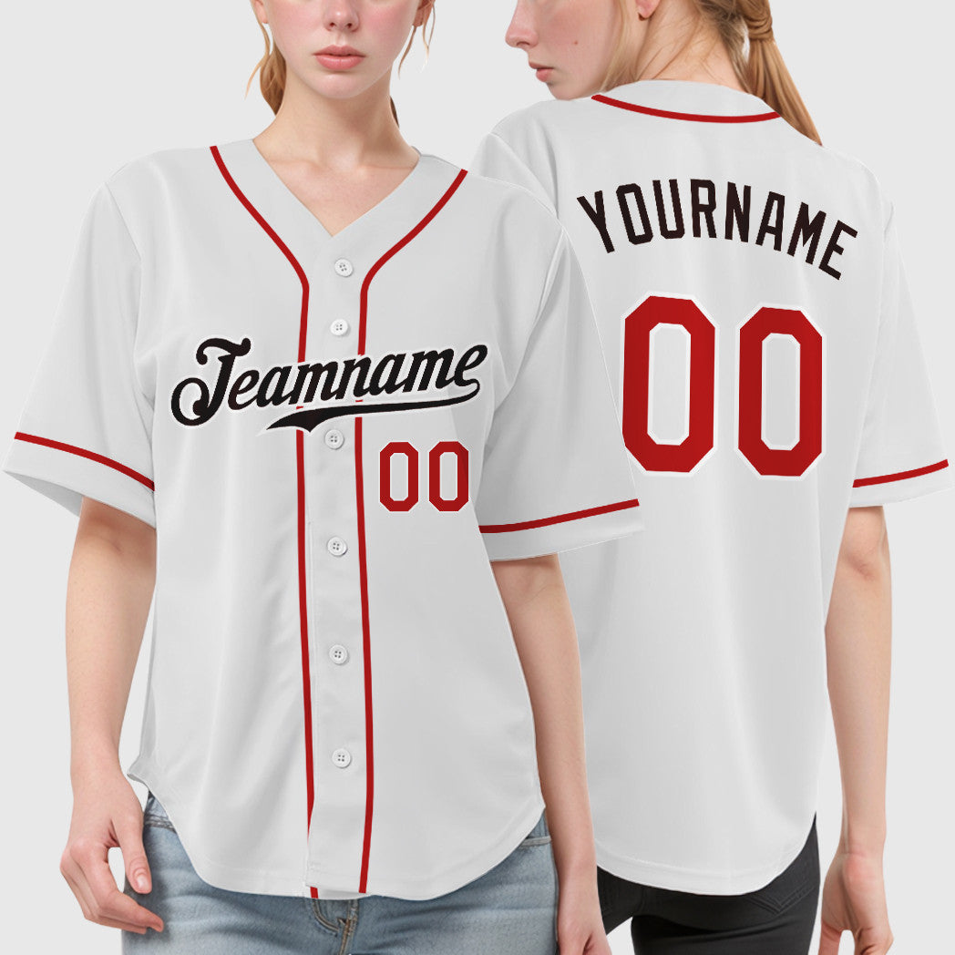 Custom White Brown Red-Brown Sleeve Baseball Jersey
