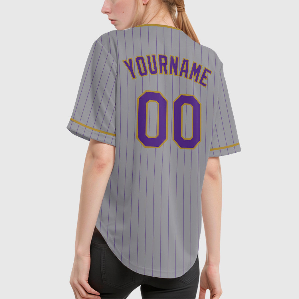 Custom Gray Purple Old Gold Pinstripe Baseball Jersey