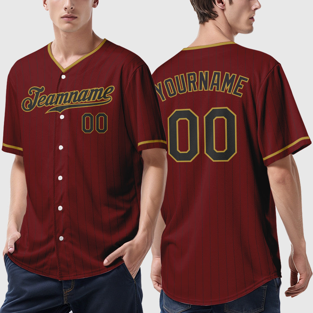 Custom Crimson Black Old Gold Pinstripe Baseball Jersey
