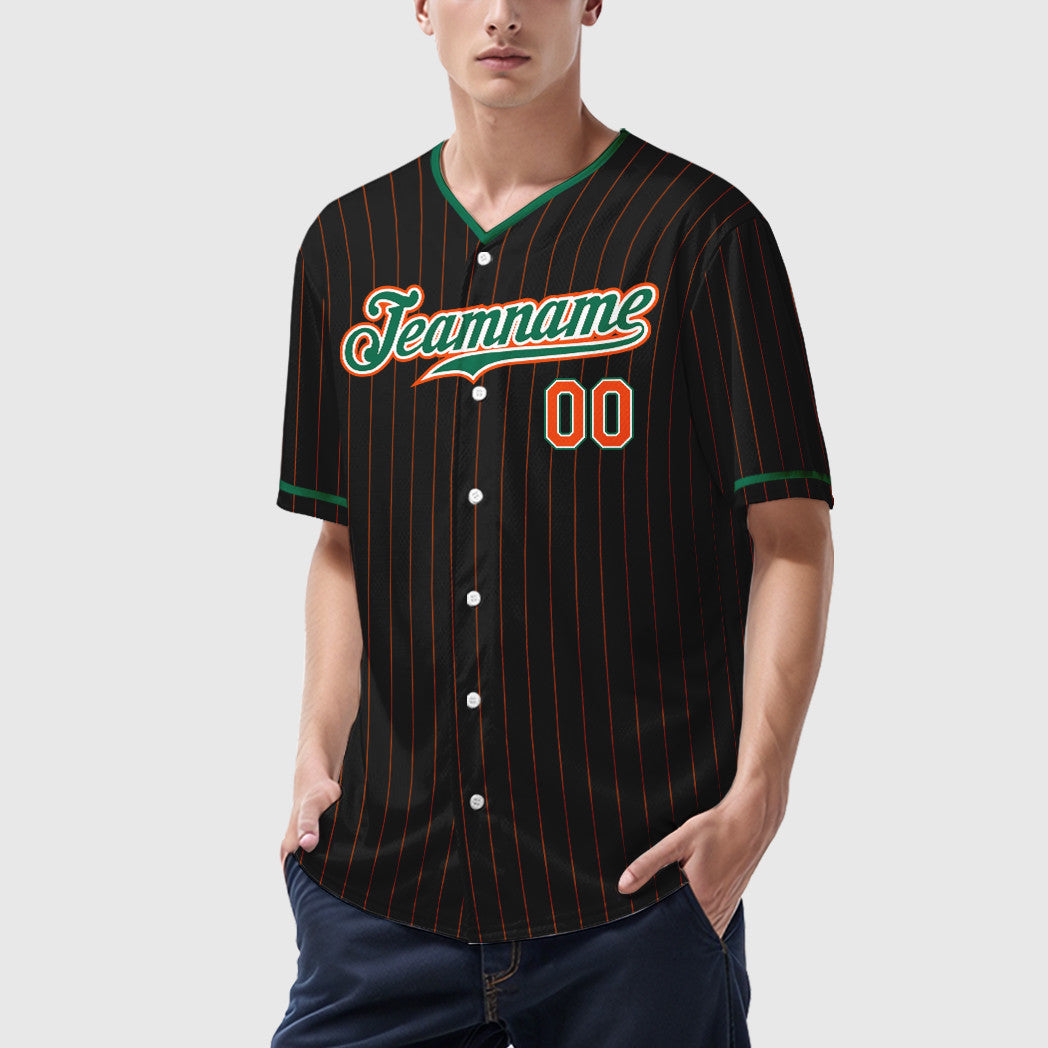Custom Black Orange Kelly Green-White Pinstripe Baseball Jersey