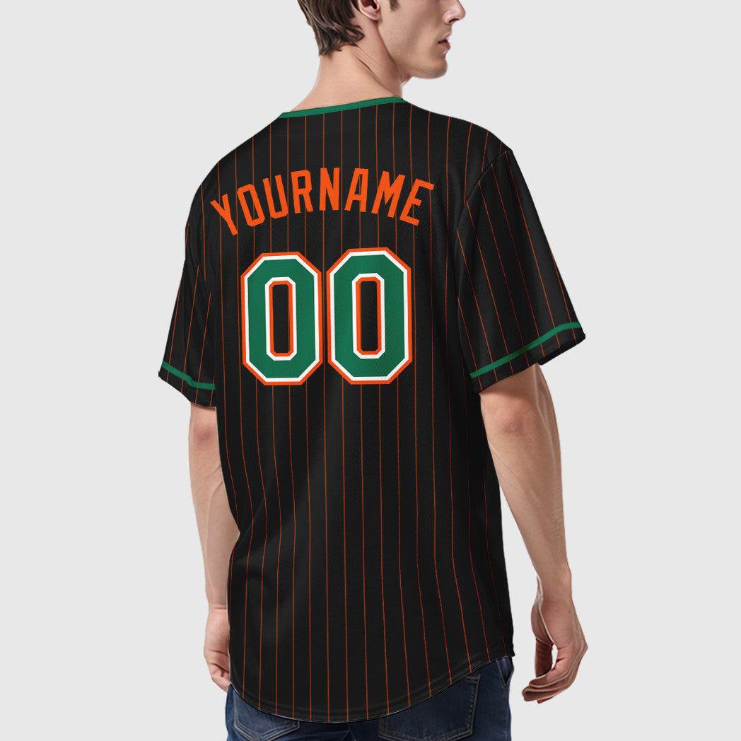 Custom Black Orange Kelly Green-White Pinstripe Baseball Jersey