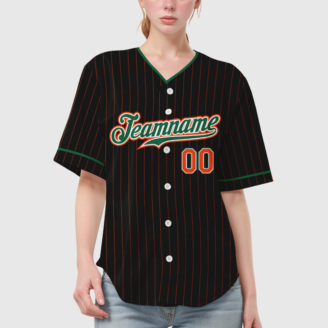 Custom Black Orange Kelly Green-White Pinstripe Baseball Jersey
