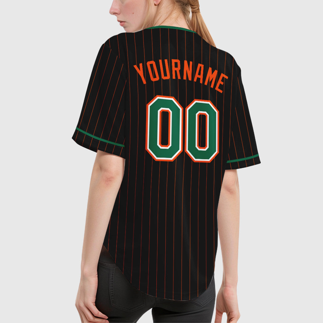 Custom Black Orange Kelly Green-White Pinstripe Baseball Jersey
