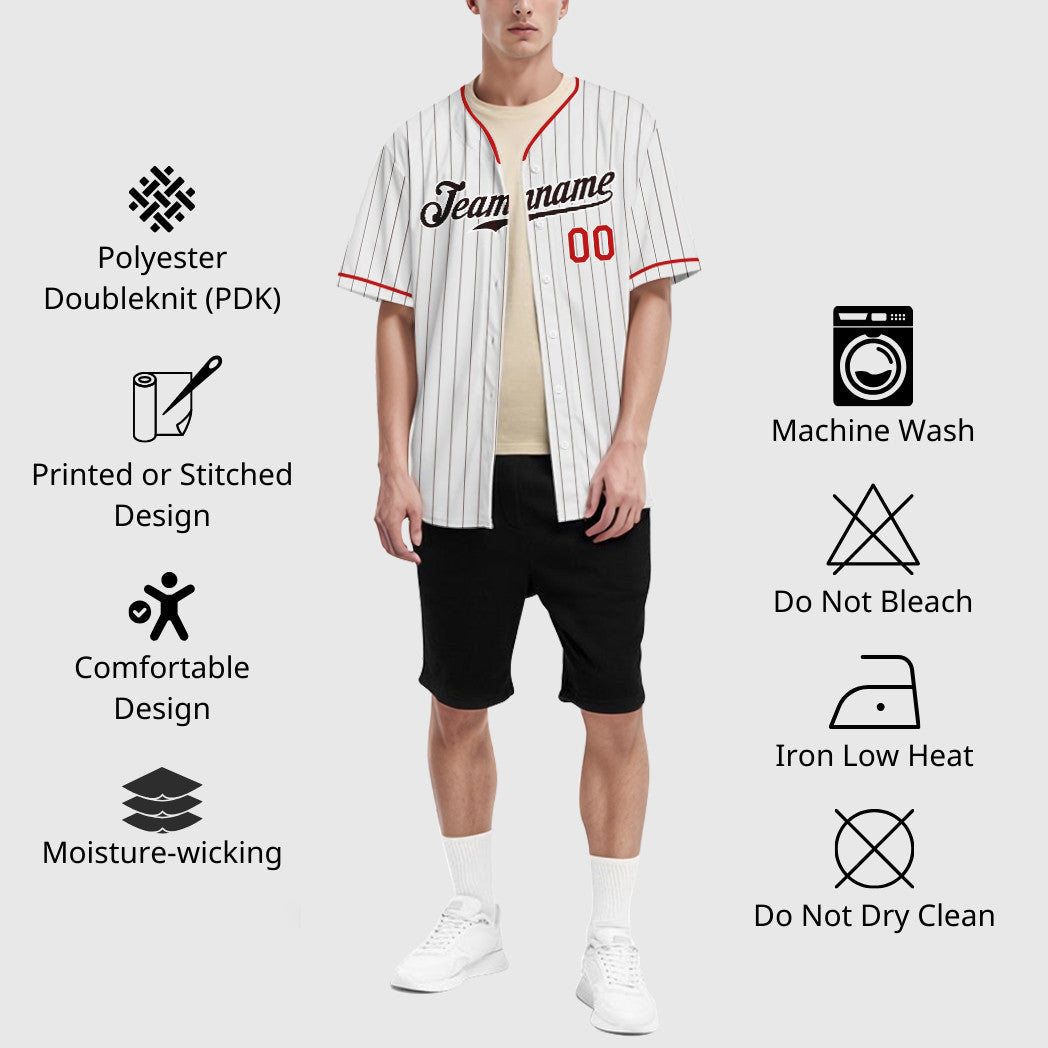 Custom White Brown Red-Brown Pinstripe Baseball Jersey