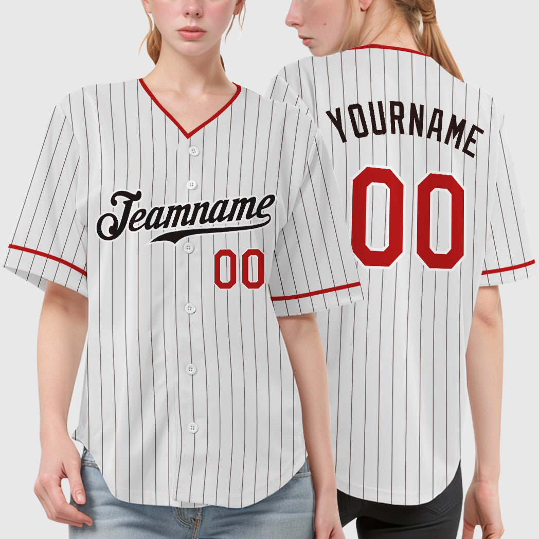 Custom White Brown Red-Brown Pinstripe Baseball Jersey