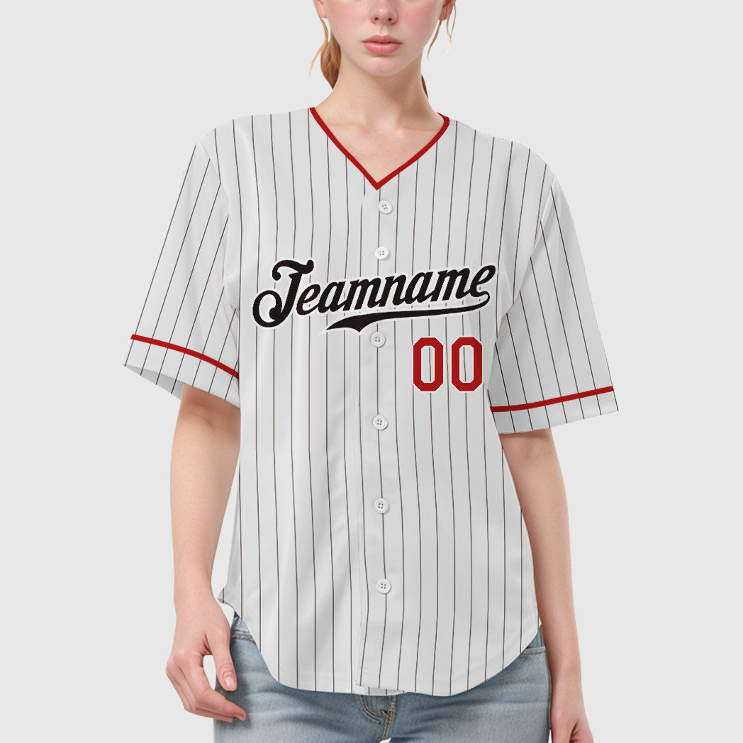 Custom White Brown Red-Brown Pinstripe Baseball Jersey