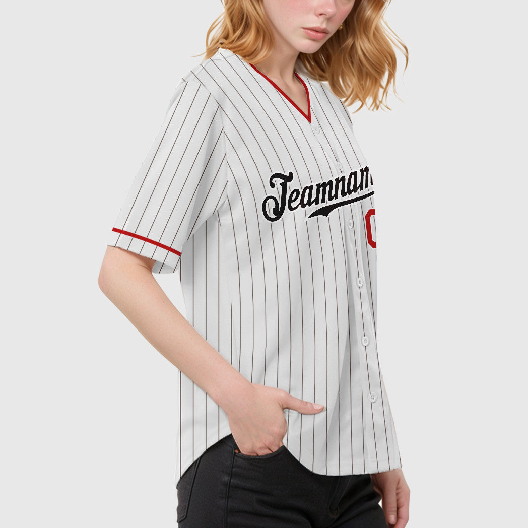 Custom White Brown Red-Brown Pinstripe Baseball Jersey