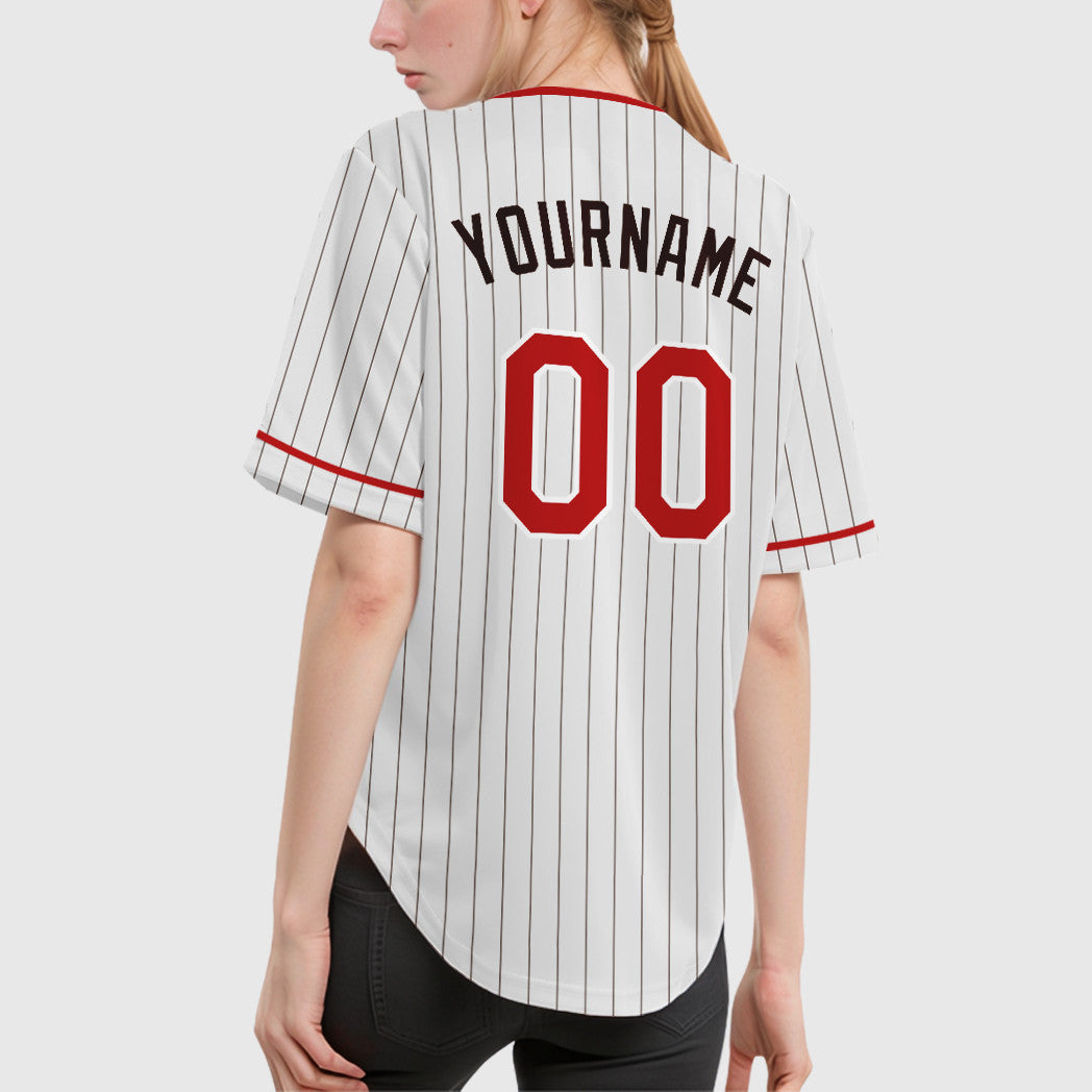 Custom White Brown Red-Brown Pinstripe Baseball Jersey
