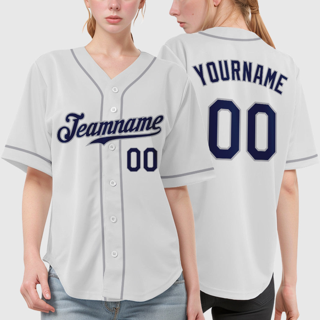 Custom White Navy Navy-Gray Sleeve Baseball Jersey