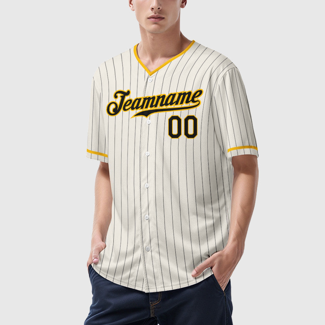 Custom Cream Black Gold Pinstripe Baseball Jersey