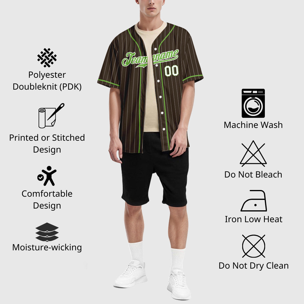 Custom Brown White Neon Green-White Piping Pinstripe Baseball Jersey