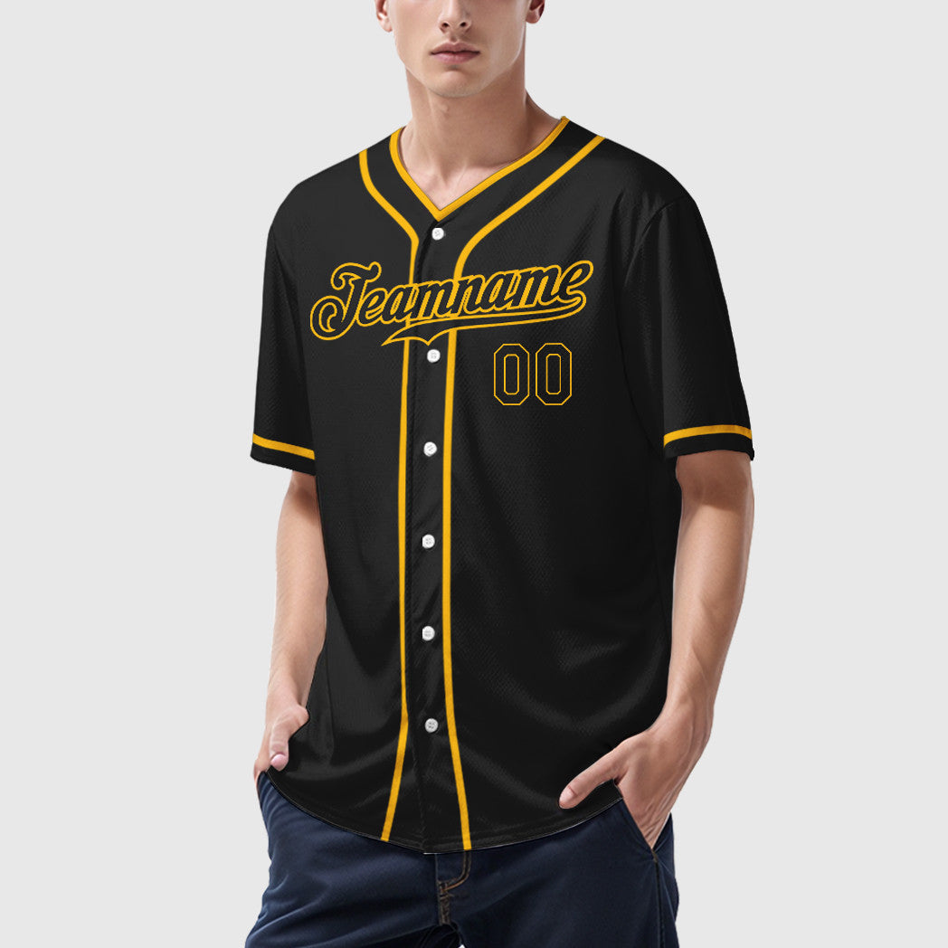 Custom Black Gold Black Piping Baseball Jersey