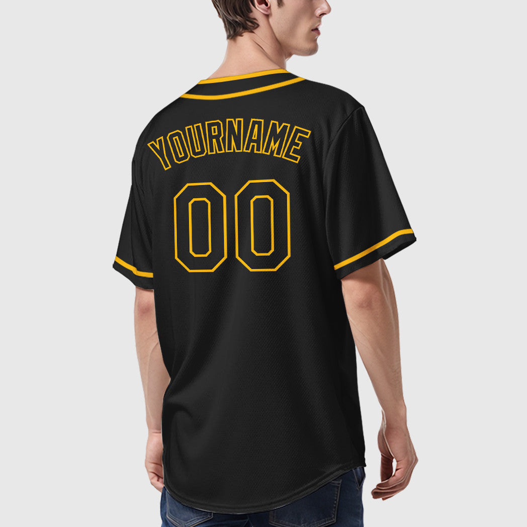 Custom Black Gold Black Piping Baseball Jersey