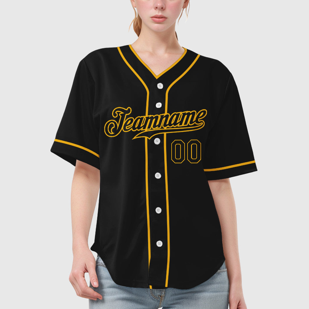 Custom Black Gold Black Piping Baseball Jersey