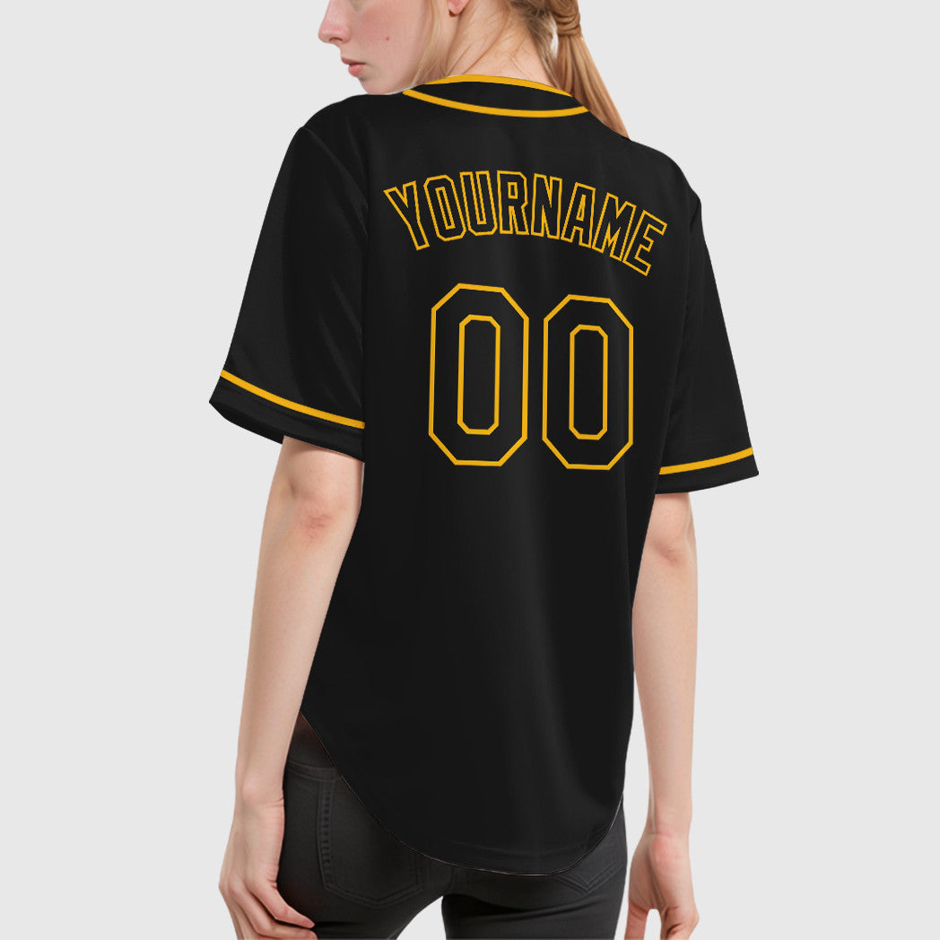 Custom Black Gold Black Piping Baseball Jersey