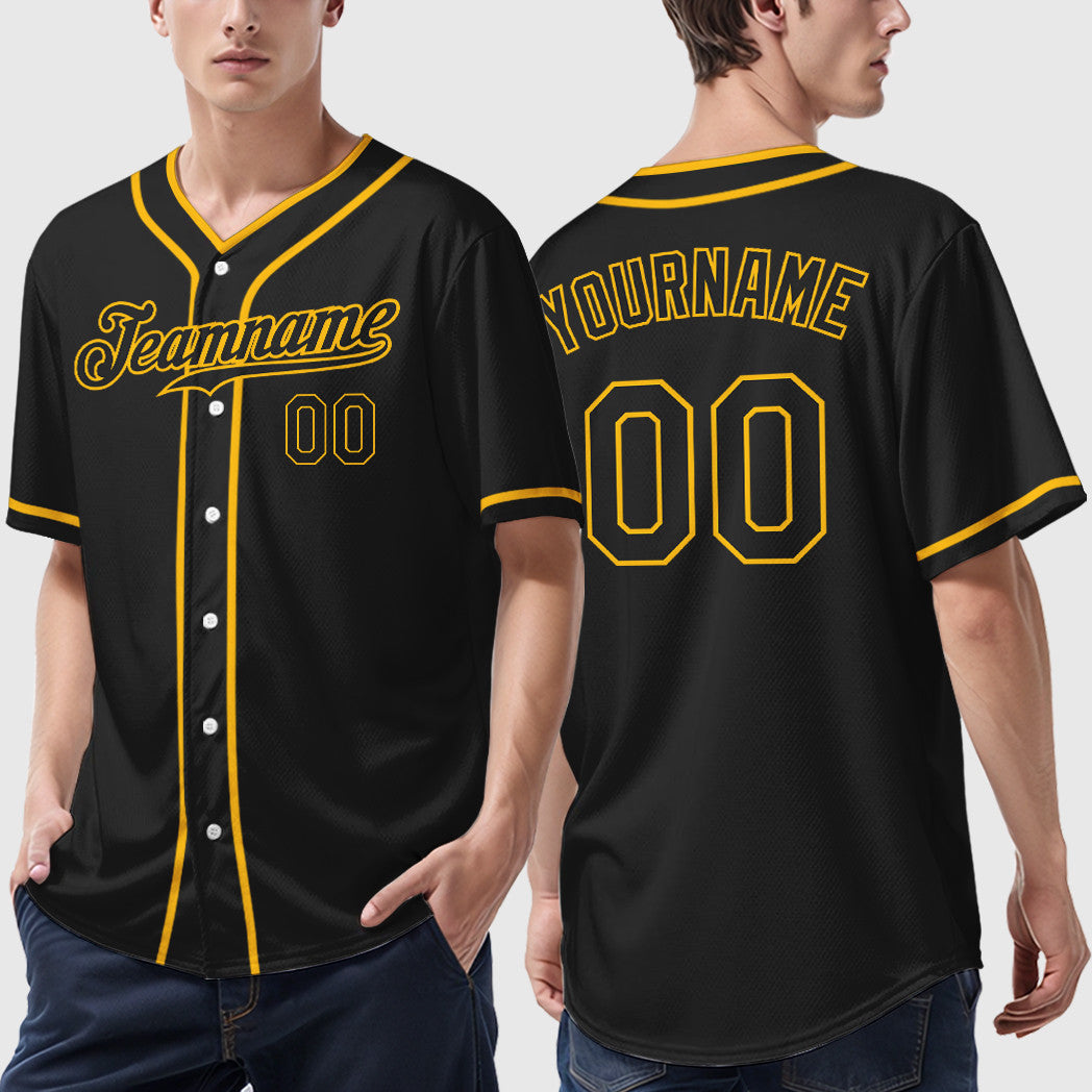 Custom Black Gold Black Piping Baseball Jersey