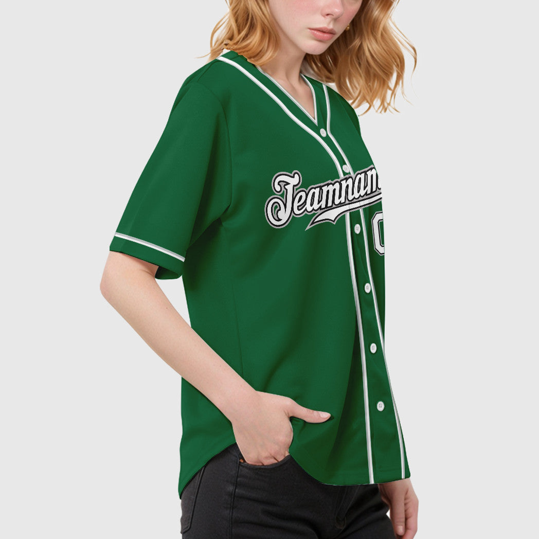 Custom Kelly Green White White Black-Gray Piping Baseball Jersey