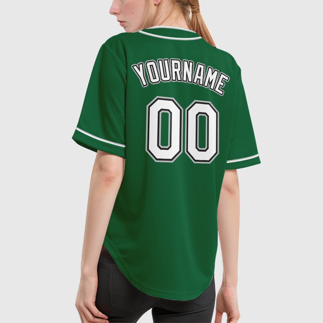 Custom Kelly Green White White Black-Gray Piping Baseball Jersey