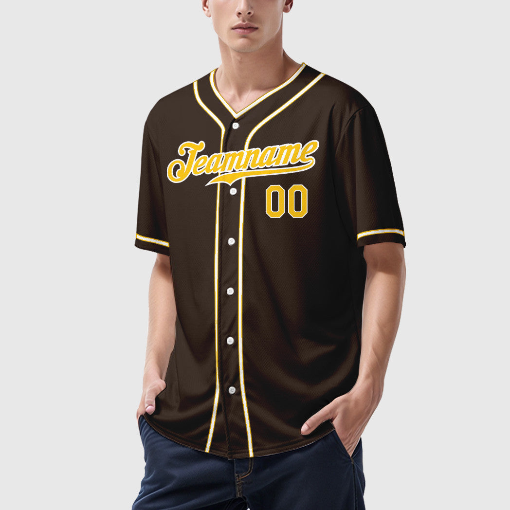 Custom Brown White Gold Piping Baseball Jersey