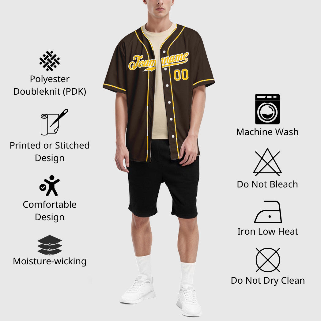 Custom Brown White Gold Piping Baseball Jersey