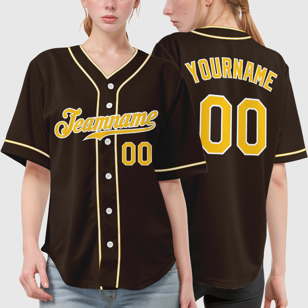 Custom Brown White Gold Piping Baseball Jersey