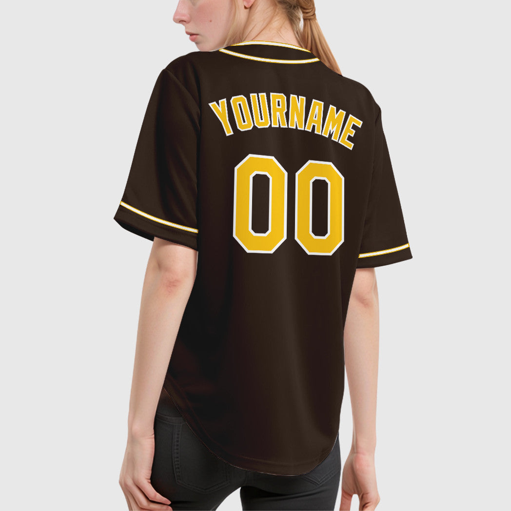 Custom Brown White Gold Piping Baseball Jersey