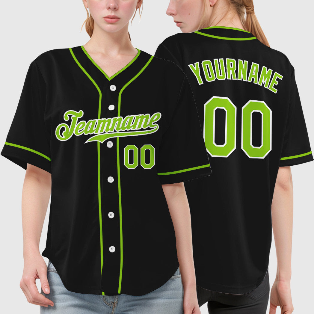 Custom Black Neon Green Neon Green Piping Baseball Jersey