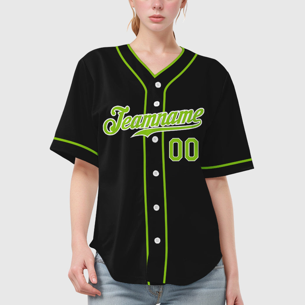 Custom Black Neon Green Neon Green Piping Baseball Jersey