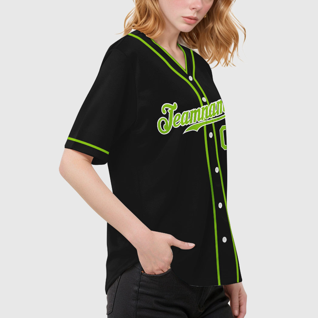 Custom Black Neon Green Neon Green Piping Baseball Jersey