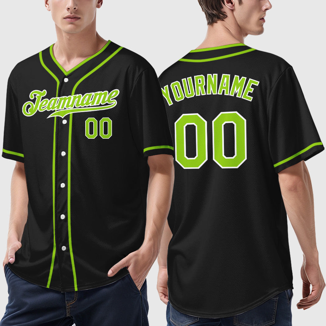 Custom Black Neon Green Neon Green Piping Baseball Jersey