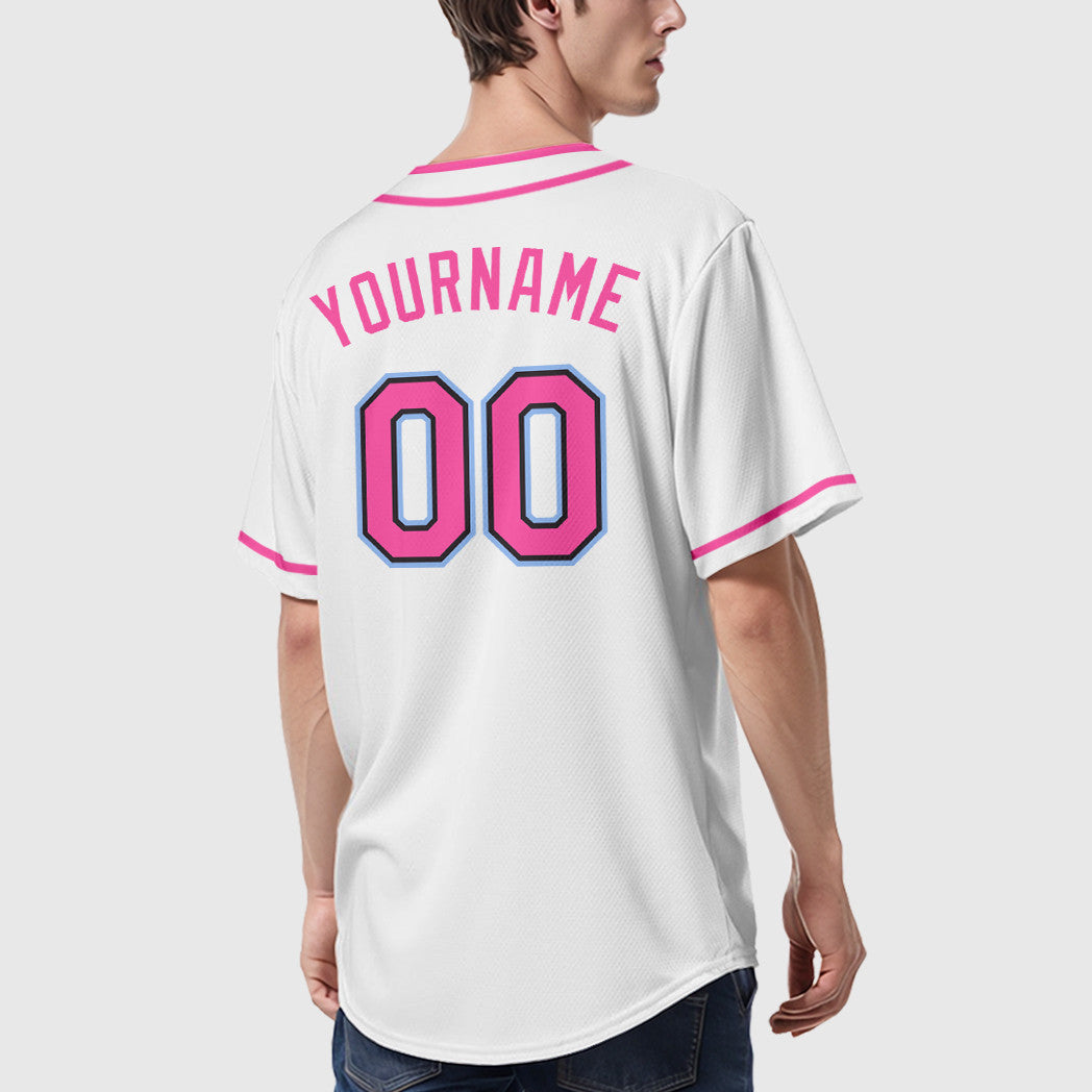 Custom White Black Pink-Light Blue Piping Baseball Jersey