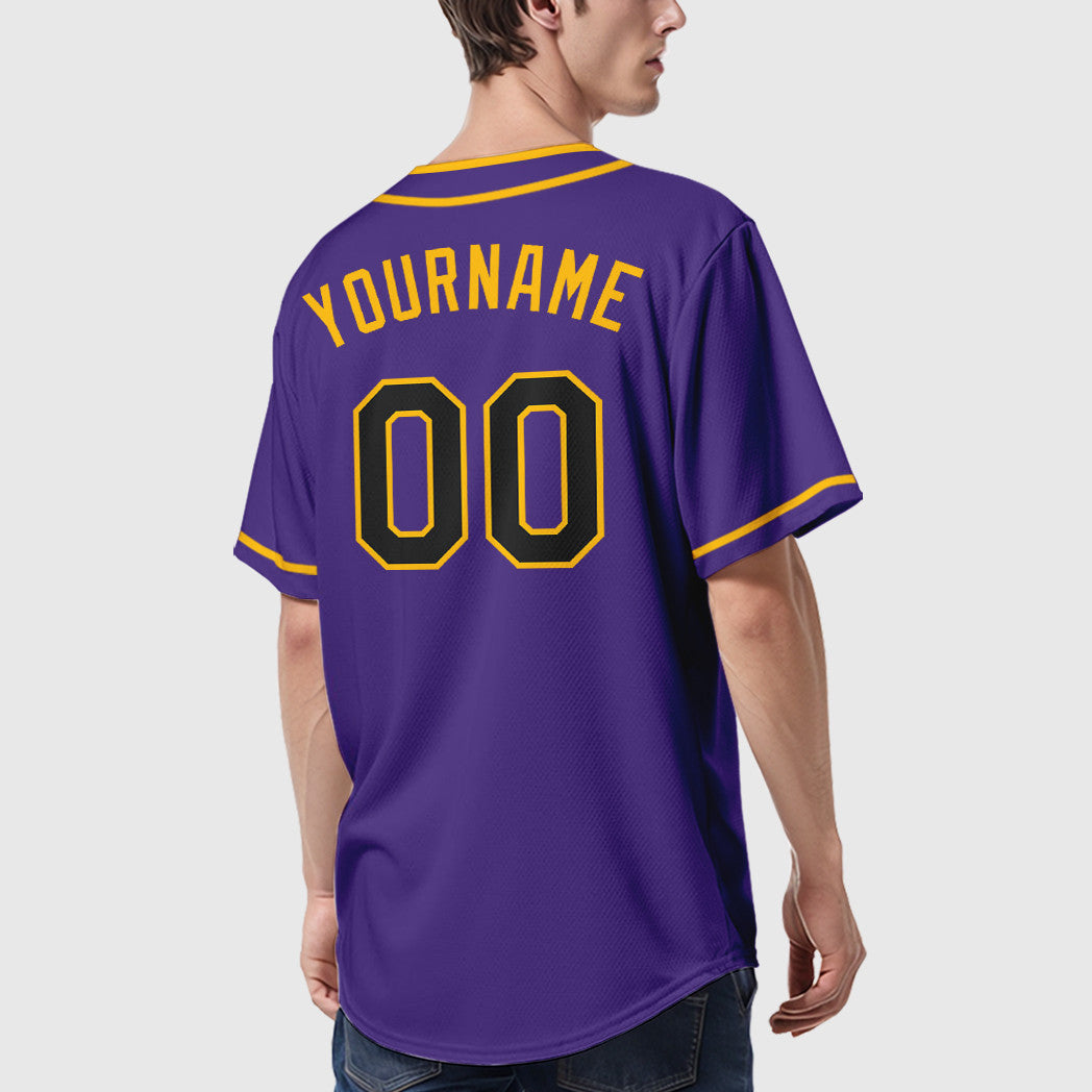 Custom Purple Black Black-Gold Piping Baseball Jersey