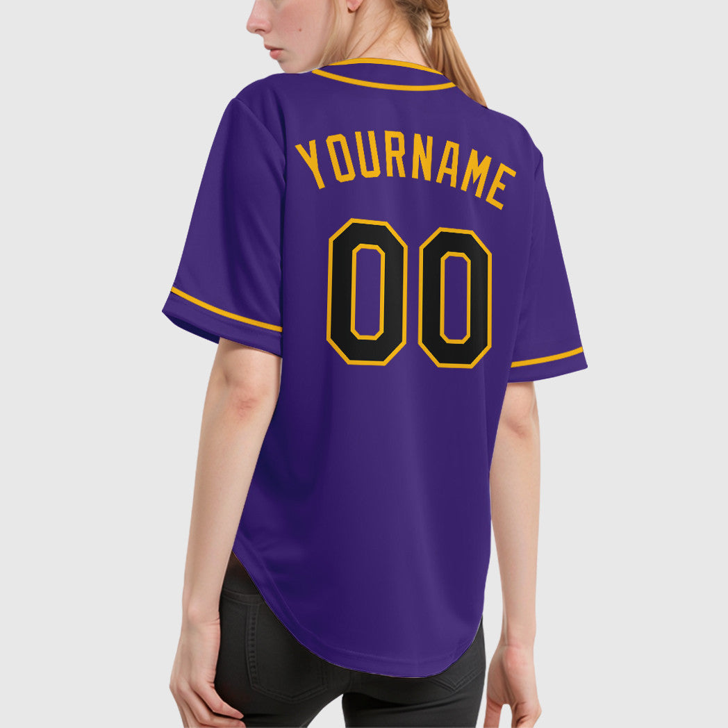 Custom Purple Black Black-Gold Piping Baseball Jersey