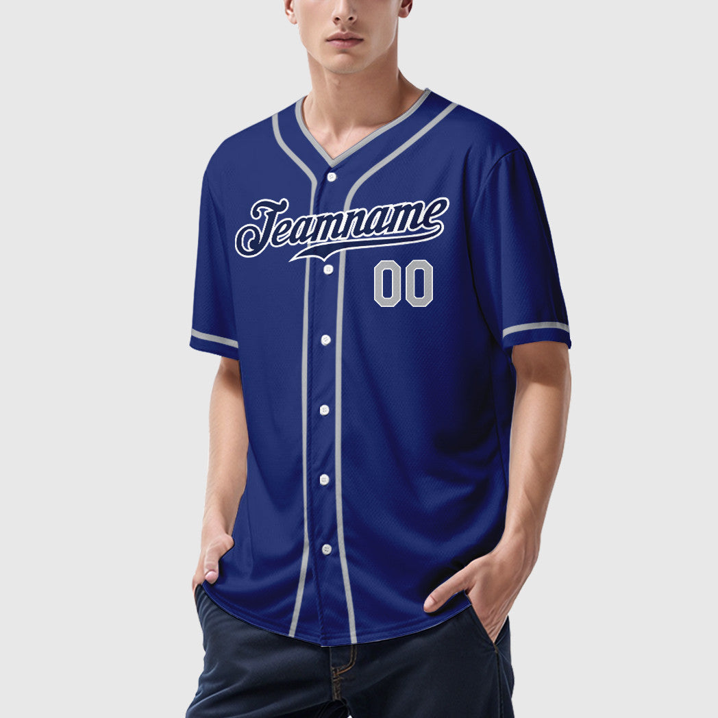 Custom Royal White Gray-Navy Piping Baseball Jersey