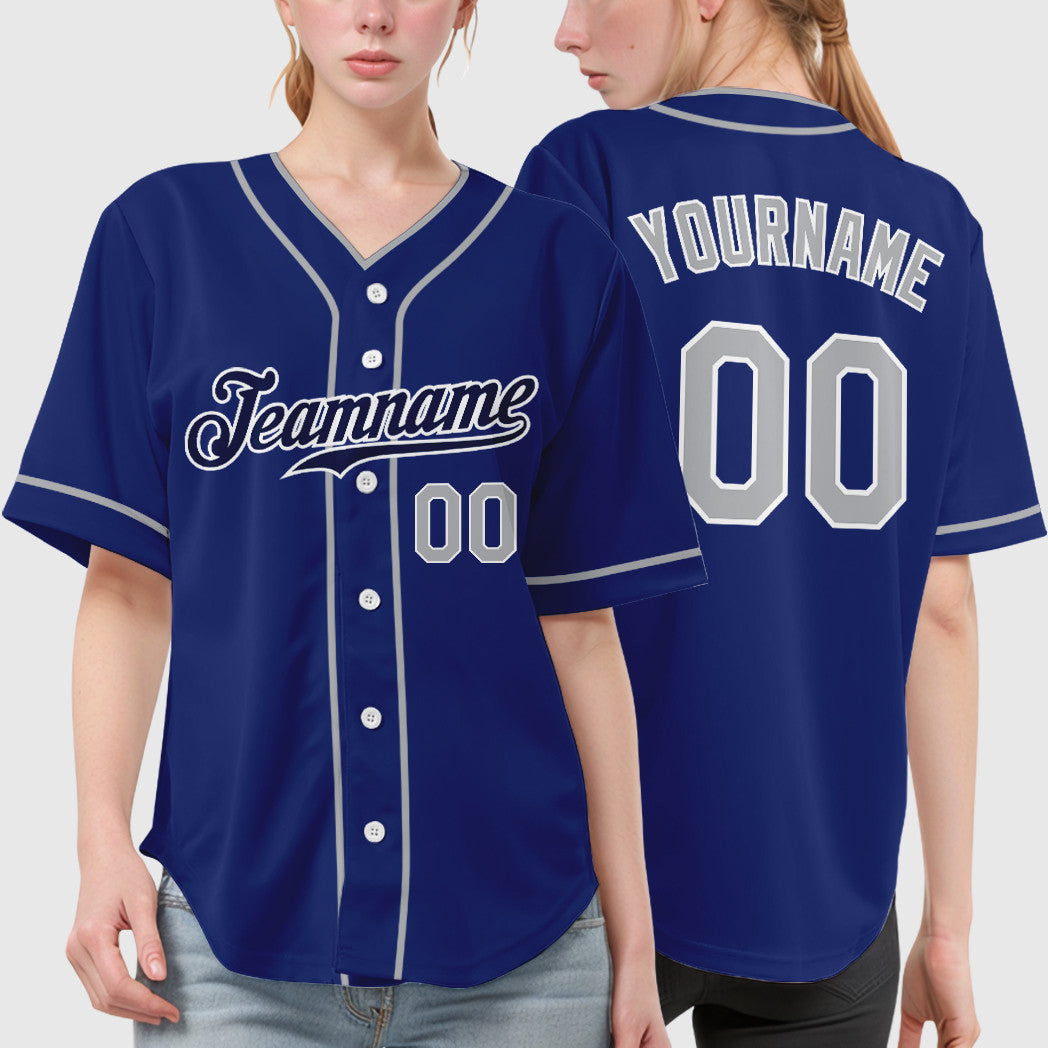 Custom Royal White Gray-Navy Piping Baseball Jersey