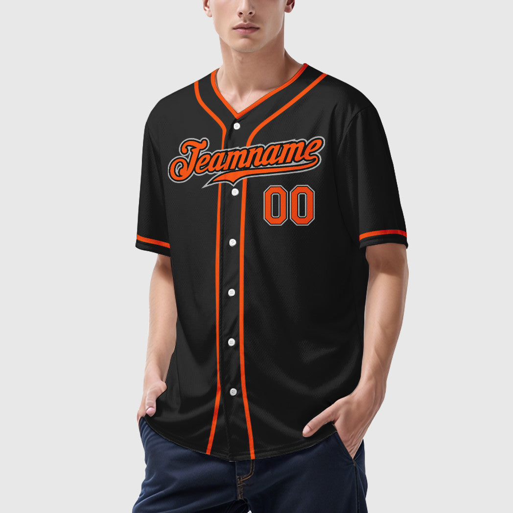 Custom Black Gray Orange Piping Baseball Jersey