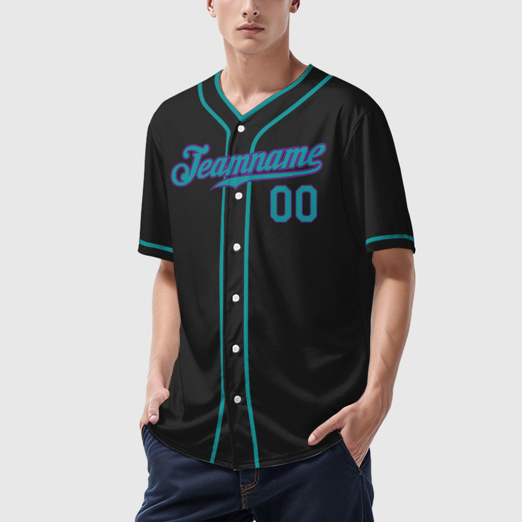 Custom Black White Teal-Purple Piping Baseball Jersey