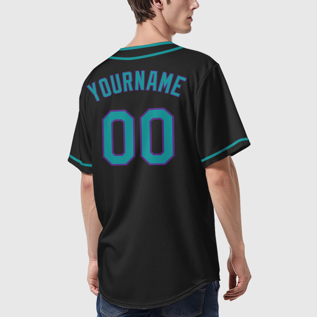 Custom Black White Teal-Purple Piping Baseball Jersey