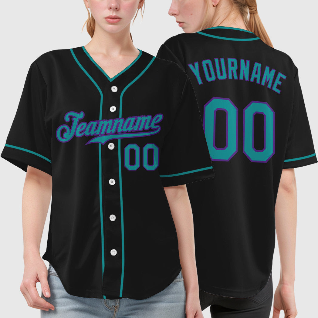 Custom Black White Teal-Purple Piping Baseball Jersey