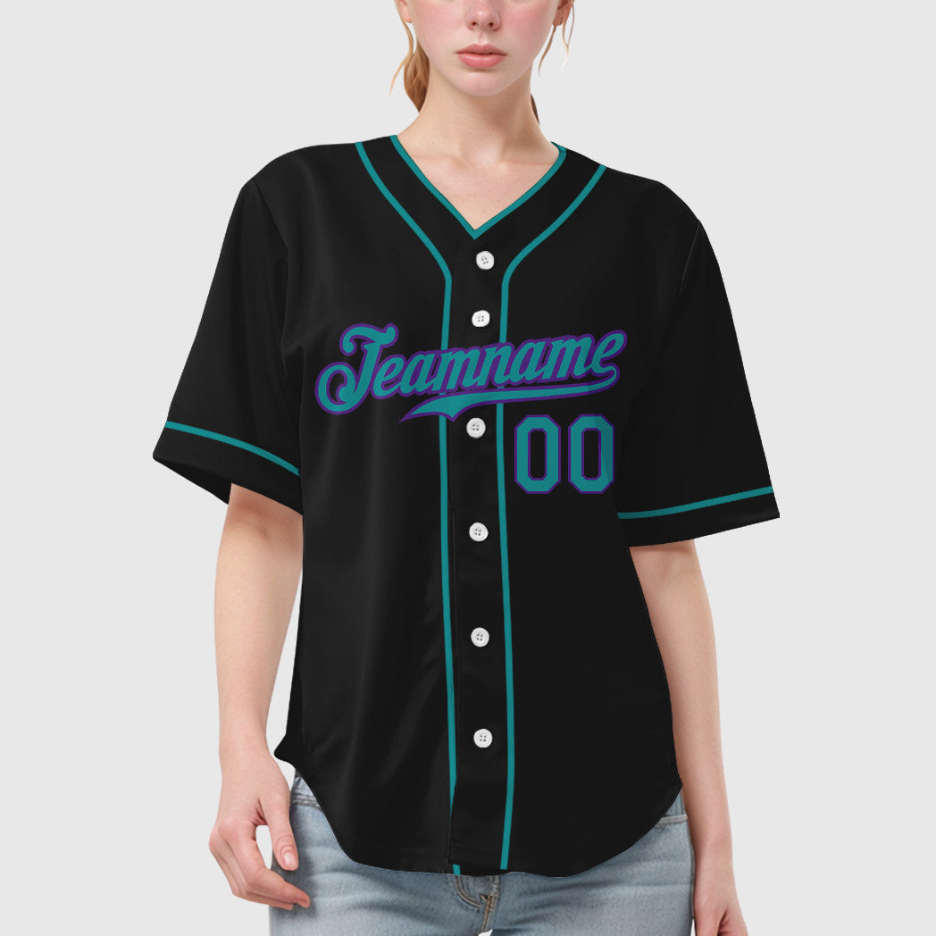 Custom Black White Teal-Purple Piping Baseball Jersey