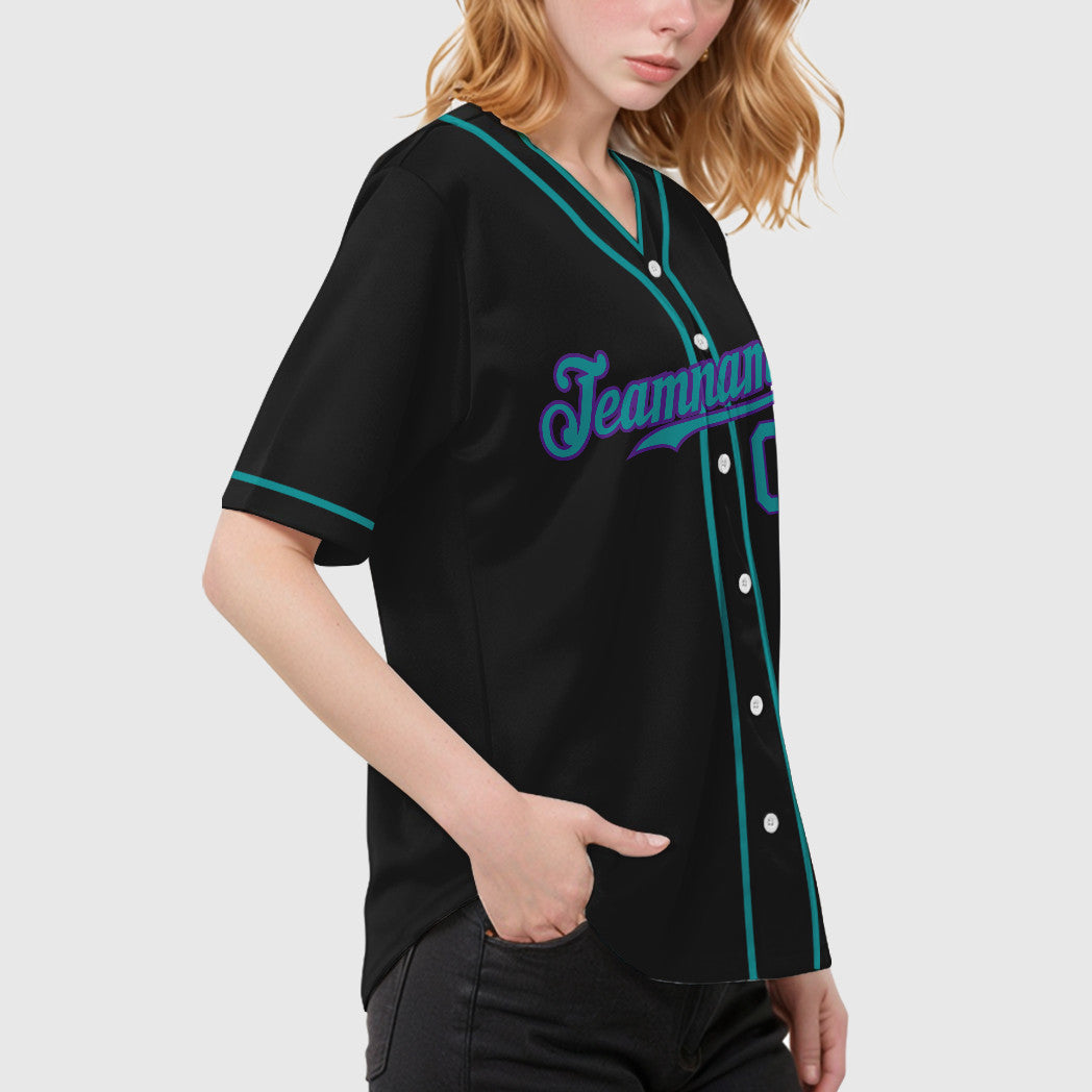 Custom Black White Teal-Purple Piping Baseball Jersey