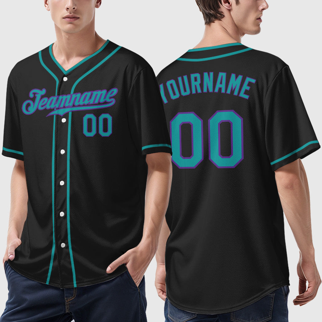Custom Black White Teal-Purple Piping Baseball Jersey