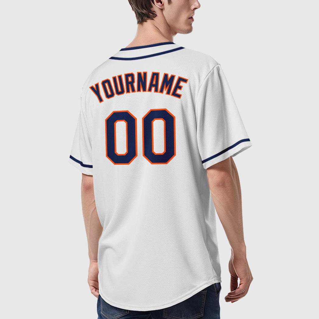 Custom White Navy Navy-Orange Piping Baseball Jersey