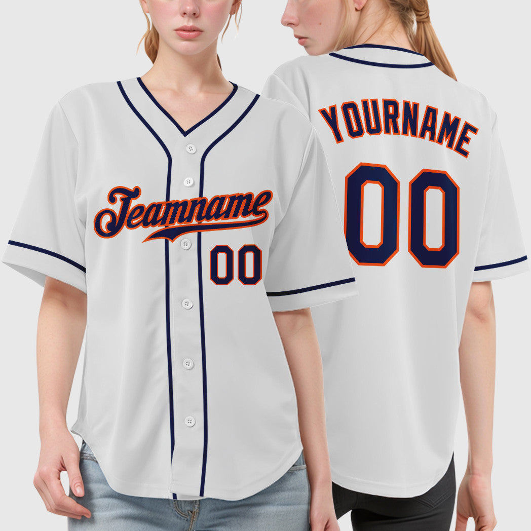 Custom White Navy Navy-Orange Piping Baseball Jersey