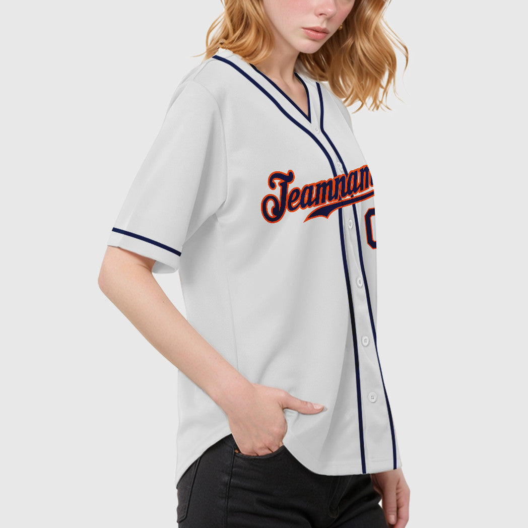Custom White Navy Navy-Orange Piping Baseball Jersey